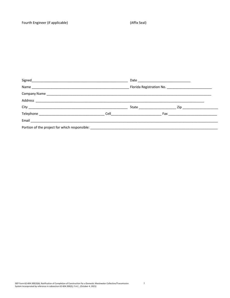 DEP Form 62-604.300(3)(B) Notification of Completion of Construction for a Domestic Wastewater Collection / Transmission System - Florida, Page 7