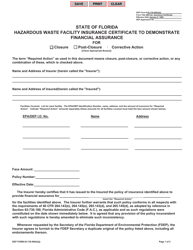 Document preview: DEP Form 62-730.900(4)(J) Hazardous Waste Facility Insurance Certificate to Demonstrate Financial Assurance - Florida