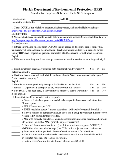 Checklist for Proposals Submitted for Lssi Participation - Florida Download Pdf