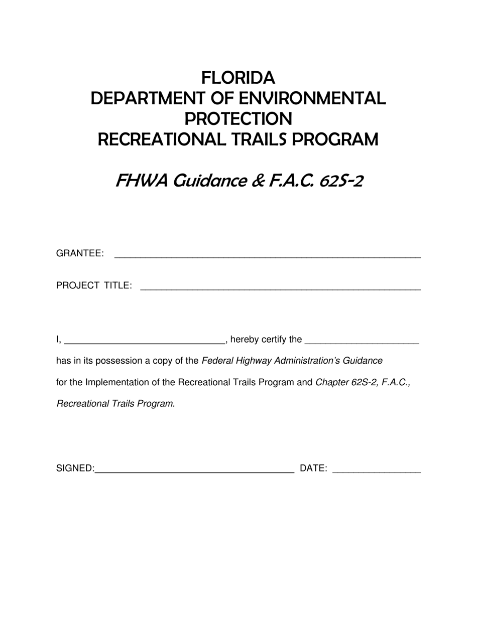 Rtp Fhwa Guidance Possession Certification - Florida, Page 1