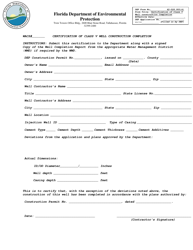 Document preview: DEP Form 62-528.900(4) Certification of Class V Well Construction Completion - Florida