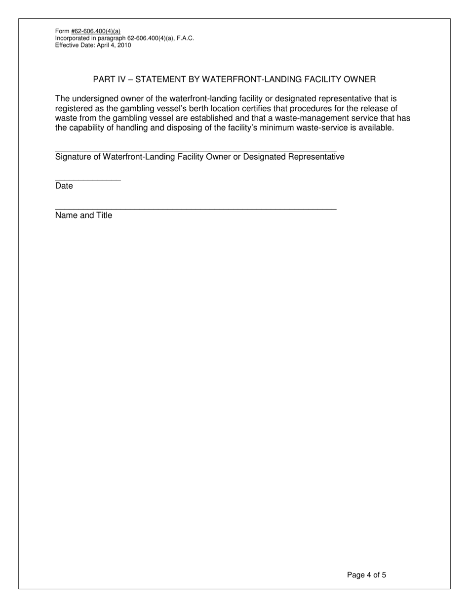 Form 62-606.400(4)(A) Gambling Vessel Registration Form - Florida, Page 4
