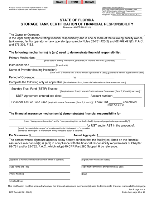 DEP Form 62-761.900(3) Part P  Printable Pdf