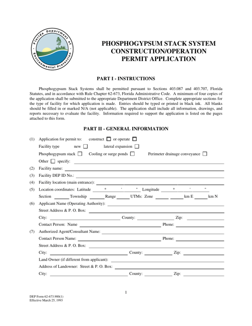 DEP Form 62-673.900(1)  Printable Pdf