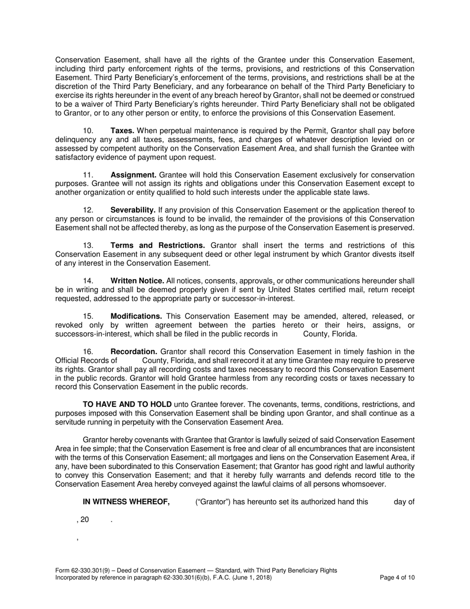 Form 62-330.301(9) Deed of Conservation Easement Standard With Third Party Beneficiary Rights - Florida, Page 4