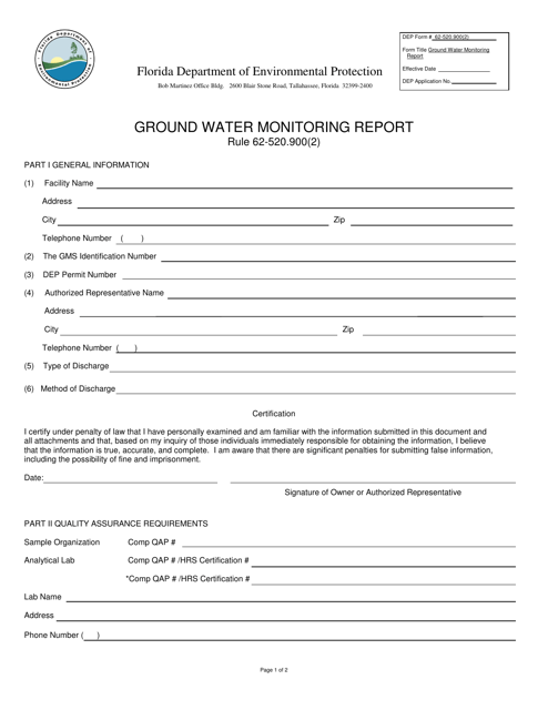 DEP Form 62-520.900(2) Ground Water Monitoring Report - Florida