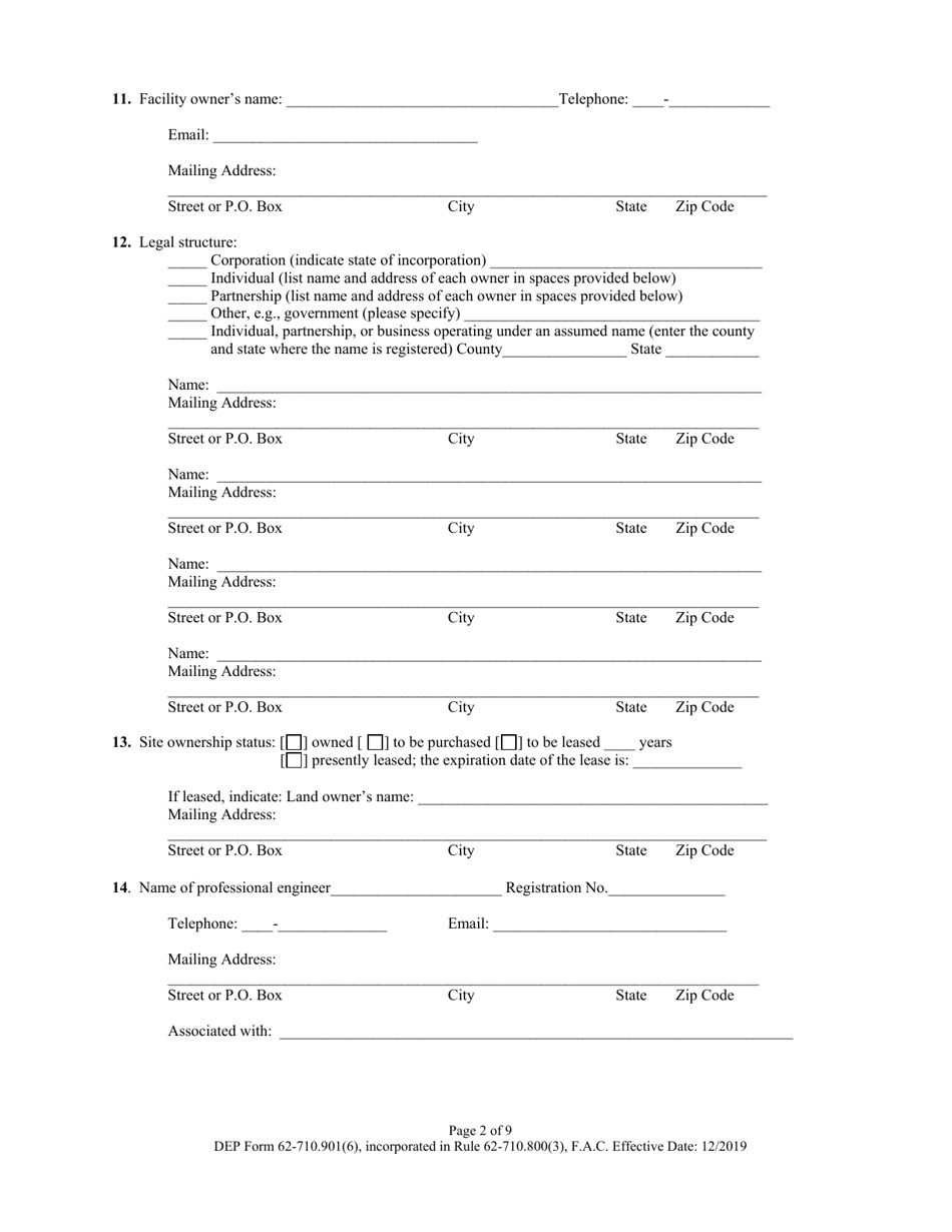 DEP Form 62-710.901(6) Used Oil Processing Facility Permit Application - Florida, Page 2