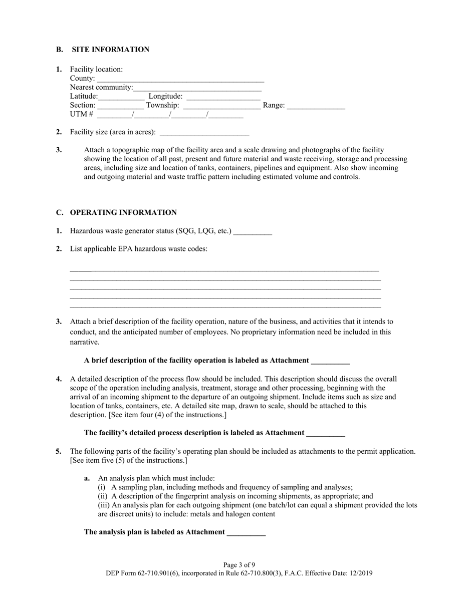 DEP Form 62-710.901(6) Used Oil Processing Facility Permit Application - Florida, Page 3
