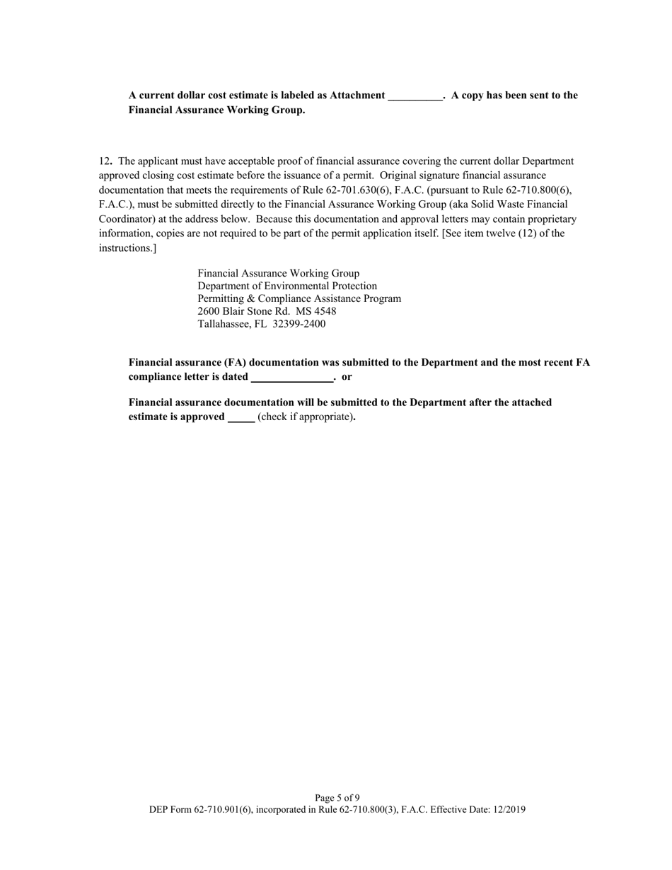 DEP Form 62-710.901(6) Used Oil Processing Facility Permit Application - Florida, Page 5