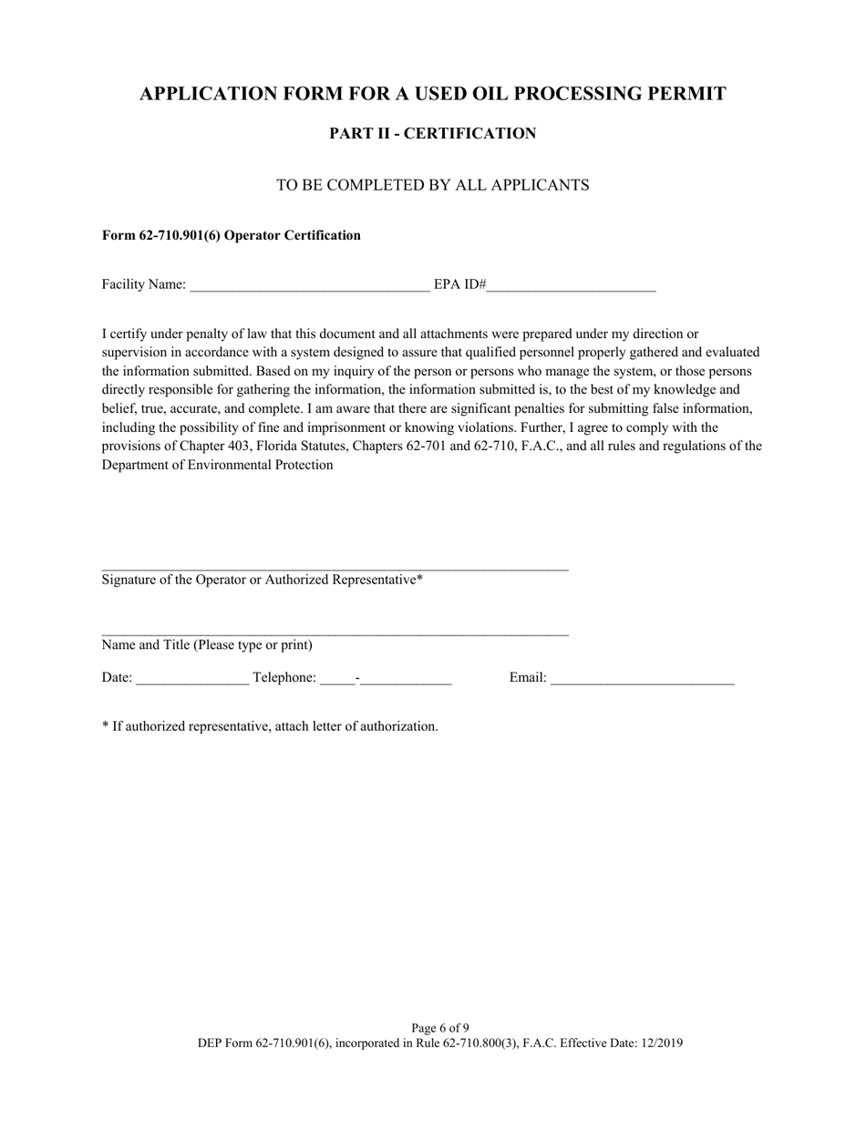 DEP Form 62-710.901(6) Used Oil Processing Facility Permit Application - Florida, Page 6