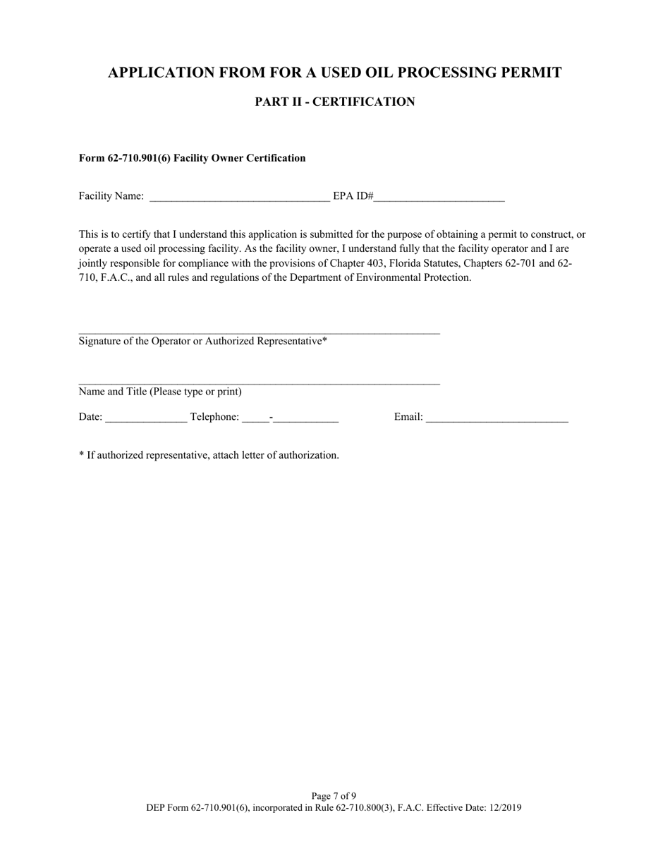 DEP Form 62-710.901(6) Used Oil Processing Facility Permit Application - Florida, Page 7