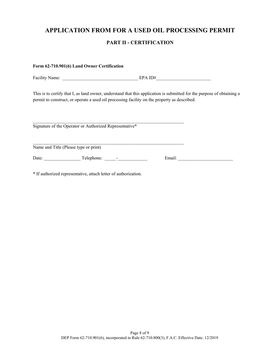 DEP Form 62-710.901(6) Used Oil Processing Facility Permit Application - Florida, Page 8