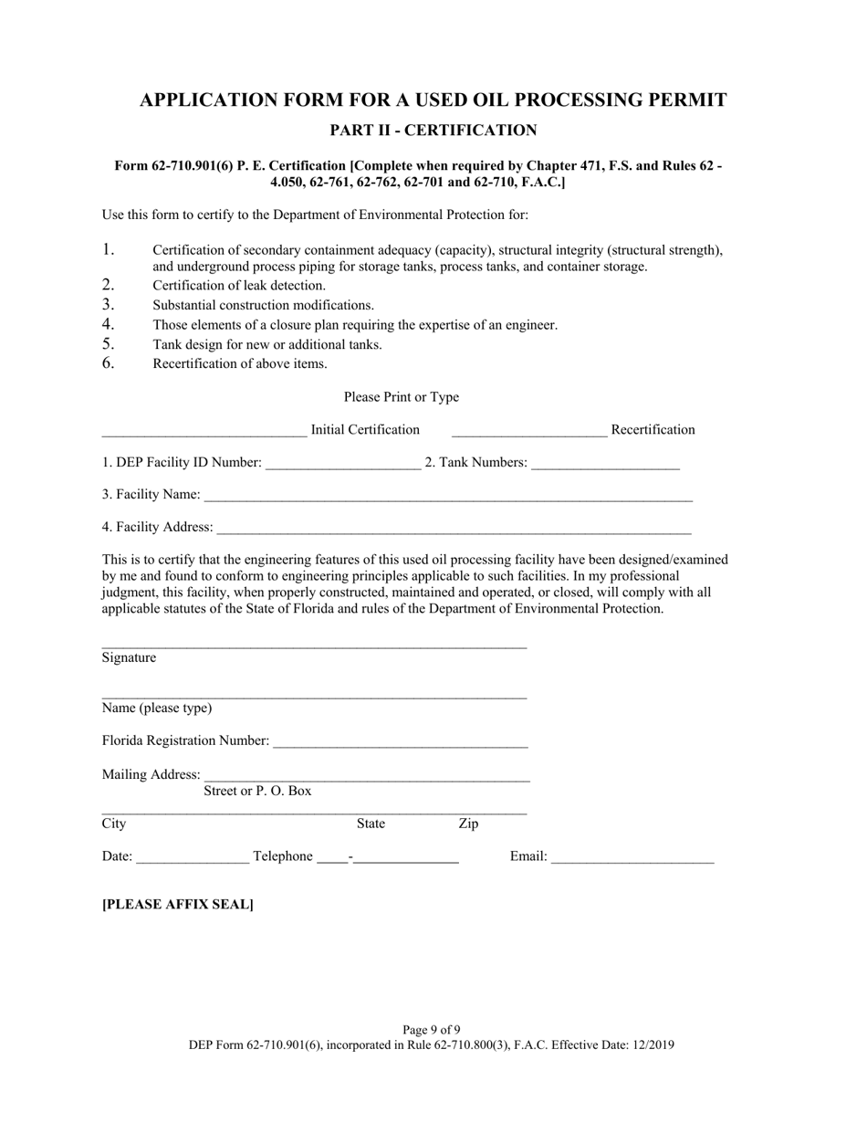 DEP Form 62-710.901(6) Used Oil Processing Facility Permit Application - Florida, Page 9