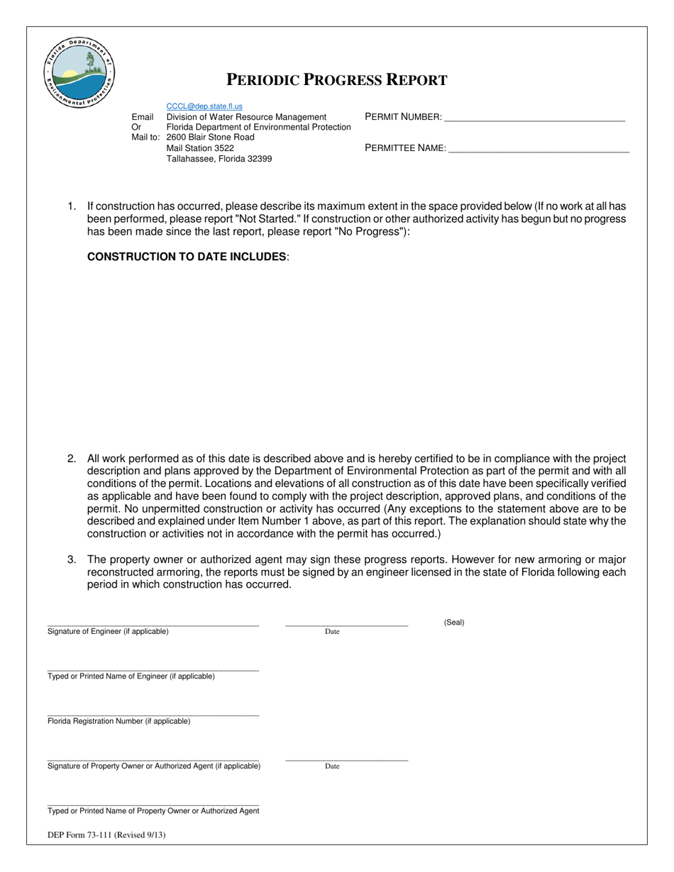 DEP Form 73-111 Periodic Progress Report - Florida, Page 1