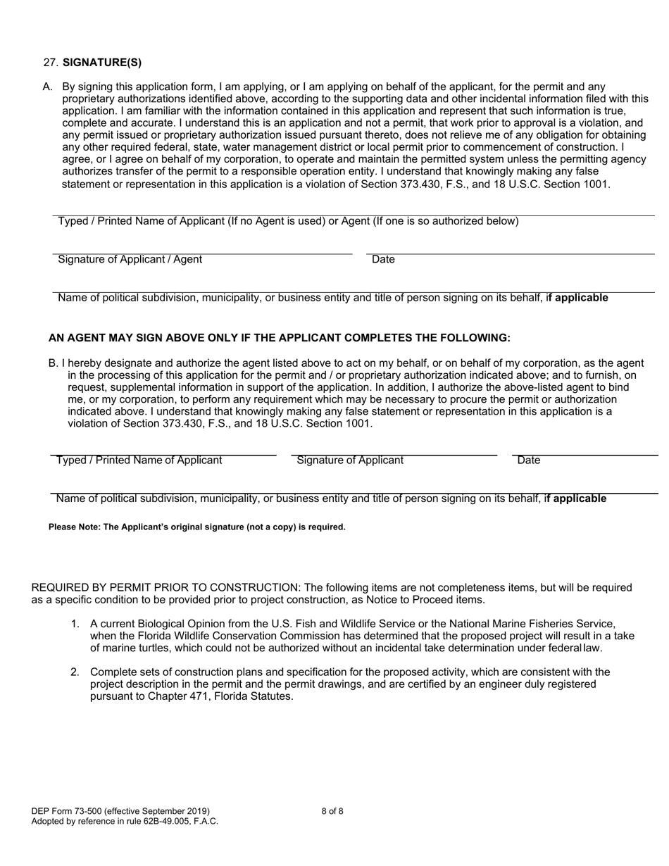 DEP Form 73-500 Joint Application for Joint Coastal Permit / Authorization to Use Sovereignty Submerged Lands / Federal Dredge and Fill Permit - Florida, Page 10