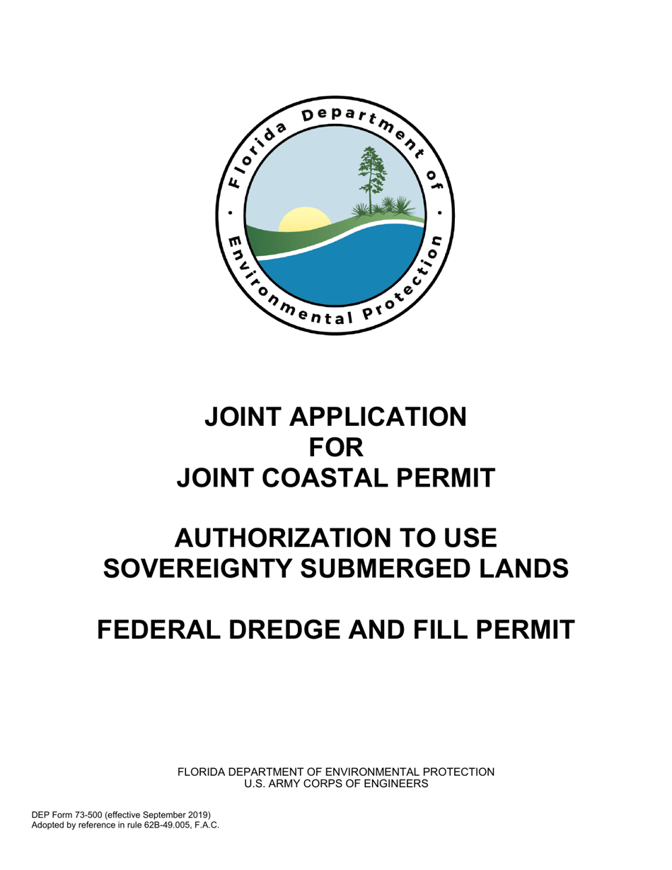 DEP Form 73-500 Joint Application for Joint Coastal Permit / Authorization to Use Sovereignty Submerged Lands / Federal Dredge and Fill Permit - Florida, Page 1