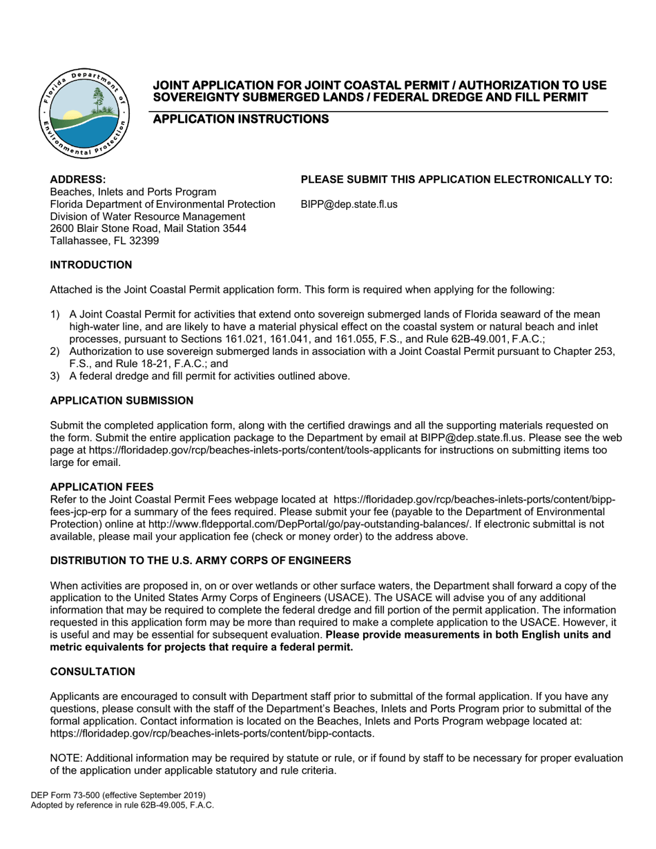 DEP Form 73-500 Joint Application for Joint Coastal Permit / Authorization to Use Sovereignty Submerged Lands / Federal Dredge and Fill Permit - Florida, Page 2