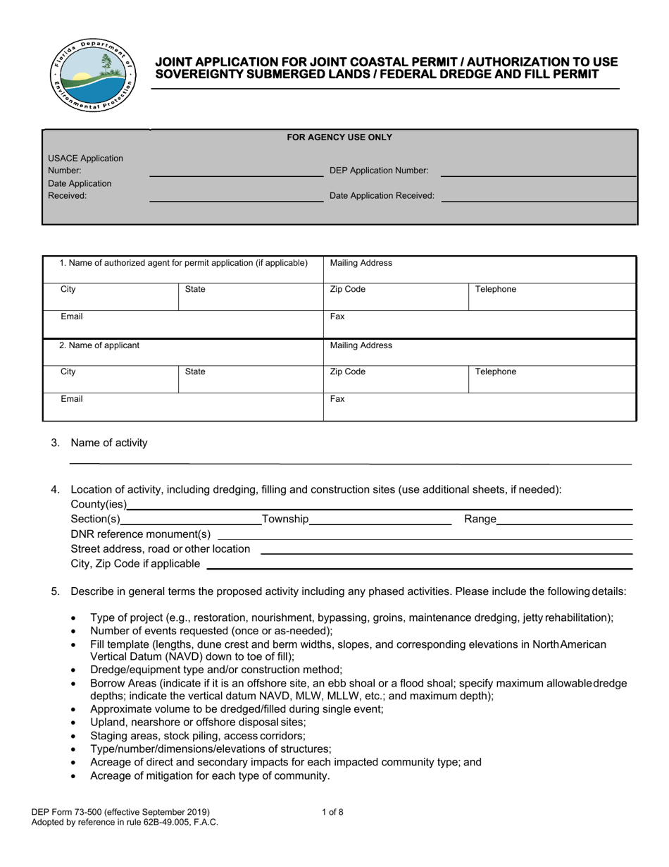 DEP Form 73-500 Joint Application for Joint Coastal Permit / Authorization to Use Sovereignty Submerged Lands / Federal Dredge and Fill Permit - Florida, Page 3