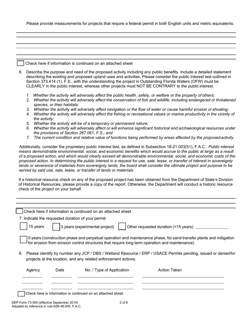 DEP Form 73-500 Joint Application for Joint Coastal Permit / Authorization to Use Sovereignty Submerged Lands / Federal Dredge and Fill Permit - Florida, Page 4