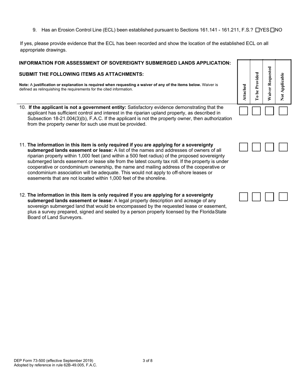 DEP Form 73-500 Joint Application for Joint Coastal Permit / Authorization to Use Sovereignty Submerged Lands / Federal Dredge and Fill Permit - Florida, Page 5