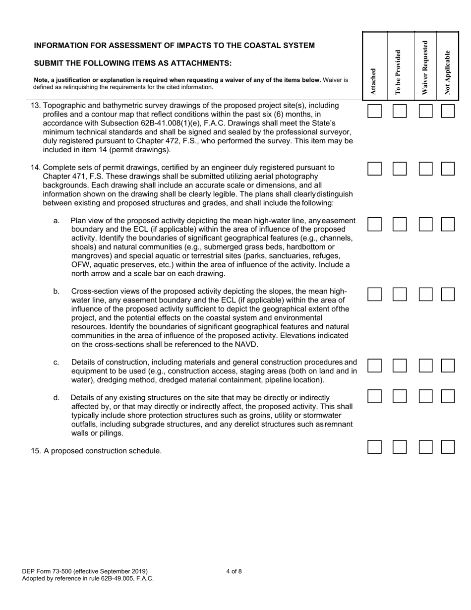DEP Form 73-500 Joint Application for Joint Coastal Permit / Authorization to Use Sovereignty Submerged Lands / Federal Dredge and Fill Permit - Florida, Page 6