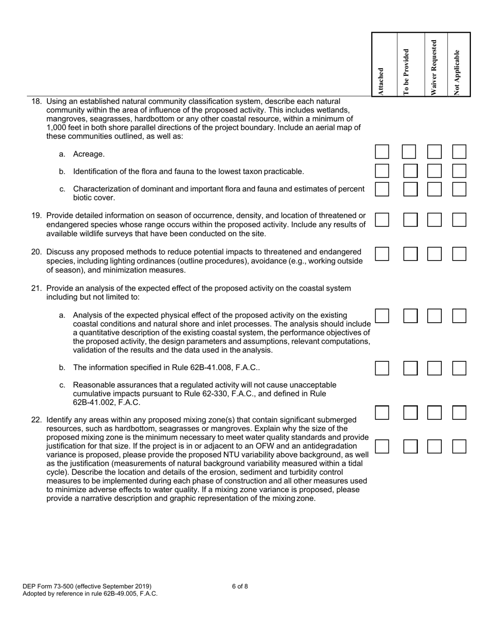 DEP Form 73-500 Joint Application for Joint Coastal Permit / Authorization to Use Sovereignty Submerged Lands / Federal Dredge and Fill Permit - Florida, Page 8