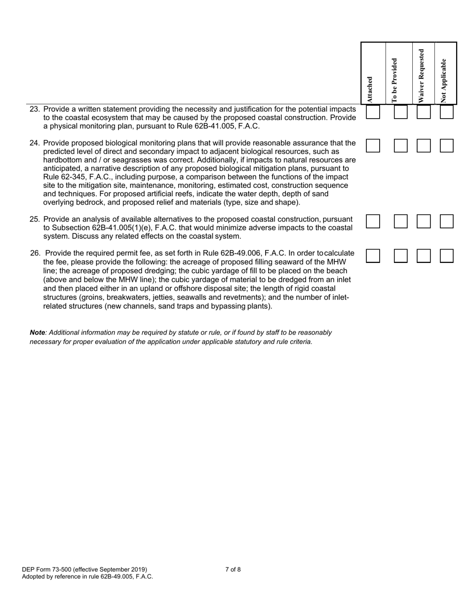 DEP Form 73-500 Joint Application for Joint Coastal Permit / Authorization to Use Sovereignty Submerged Lands / Federal Dredge and Fill Permit - Florida, Page 9