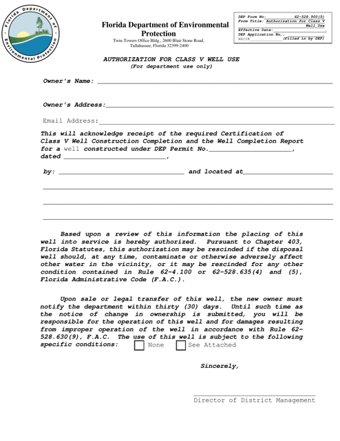 Form 62-528.900(5)  Printable Pdf
