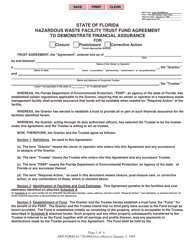 Document preview: DEP Form 62-730.900(4)(E) Hazardous Waste Facility Trust Fund Agreement to Demonstrate Financial Assurance - Florida
