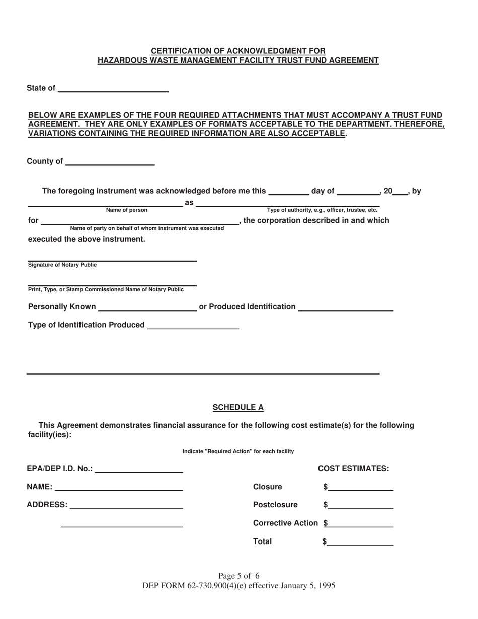DEP Form 62-730.900(4)(E) Hazardous Waste Facility Trust Fund Agreement to Demonstrate Financial Assurance - Florida, Page 5