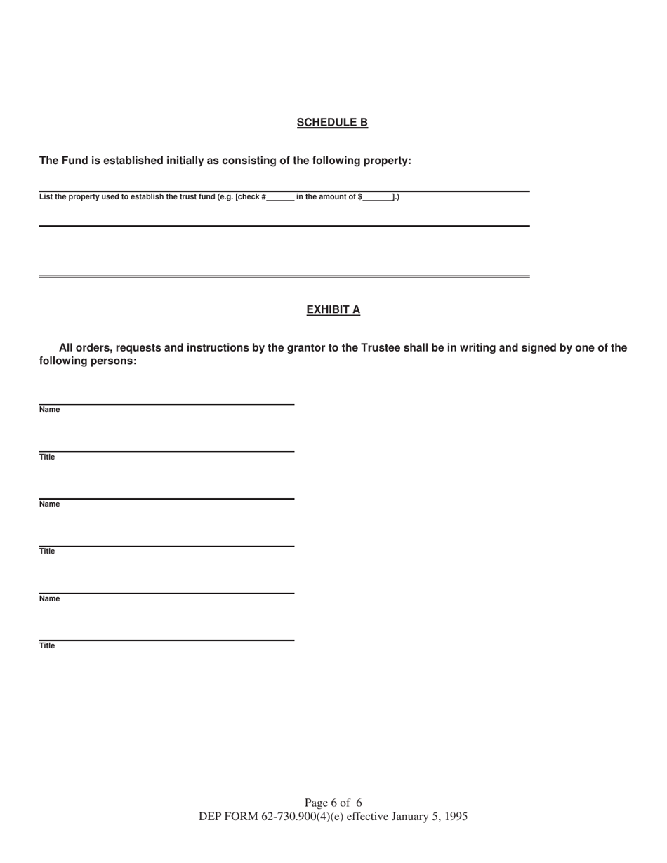 DEP Form 62-730.900(4)(E) Hazardous Waste Facility Trust Fund Agreement to Demonstrate Financial Assurance - Florida, Page 6