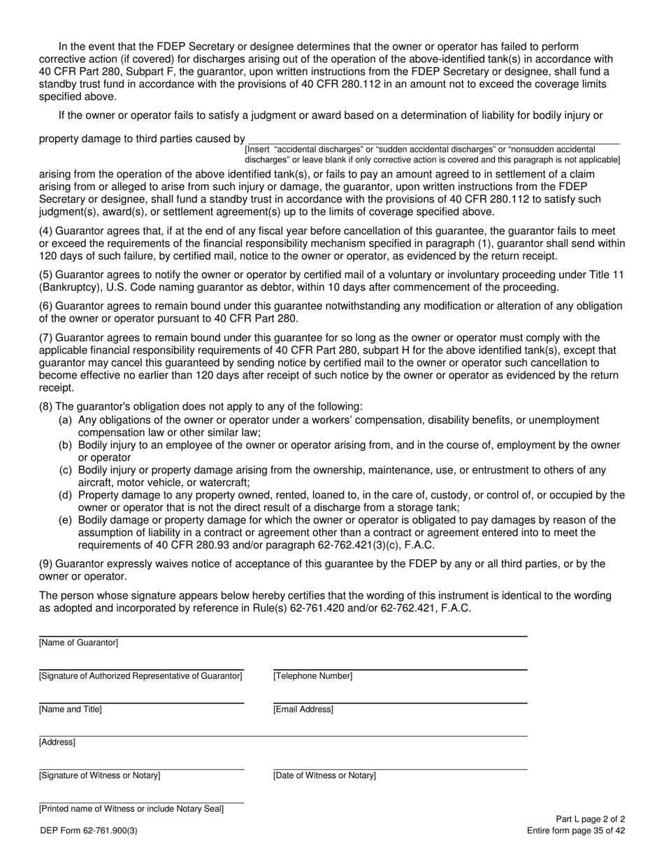 DEP Form 62-761.900(3) Part L Storage Tank Local Government Guarantee With Standby Trust Made by Local Government - Florida, Page 2