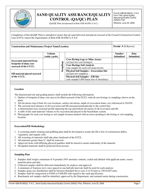 Form 62B-56.900(3) Sand Quality Assurance/Quality Control (Qa/Qc) Plan - Florida