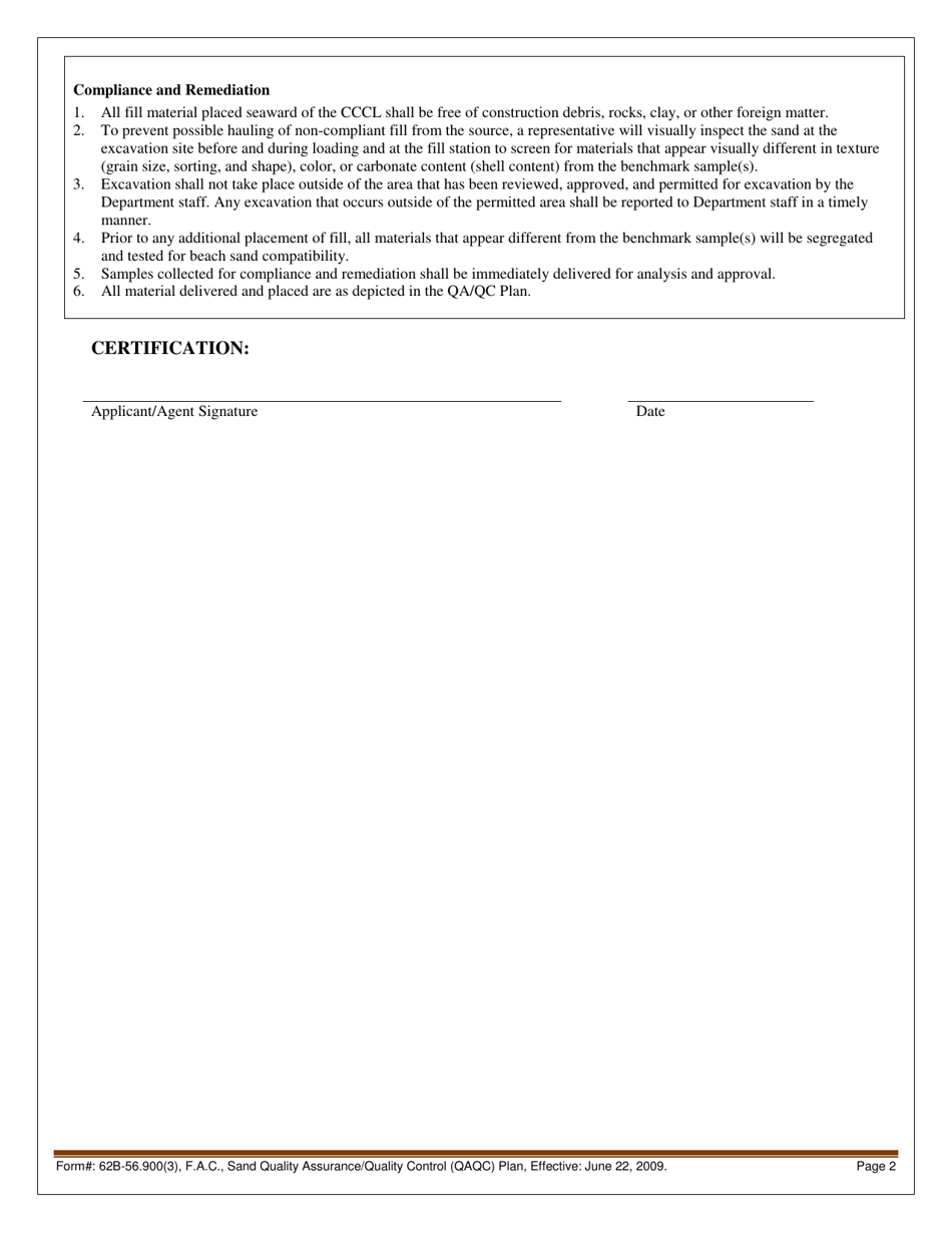 Form 62B-56.900(3) Sand Quality Assurance / Quality Control (Qa / Qc) Plan - Florida, Page 2
