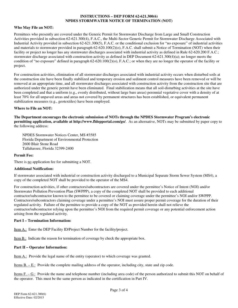 DEP Form 62-621.300(6) National Pollutant Discharge Elimination System (Npdes) Stormwater Notice of Termination - Florida, Page 3