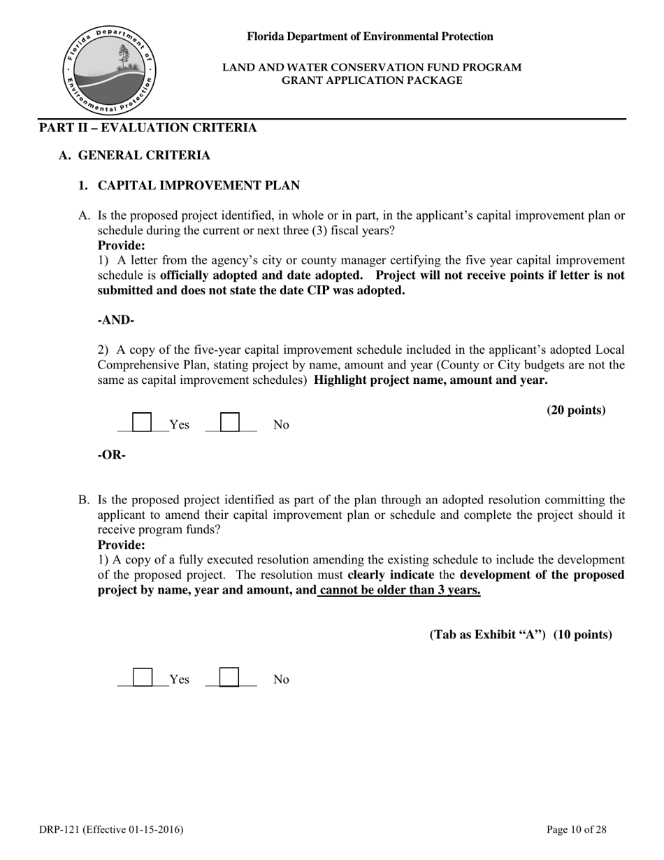 Form DRP-121 Land and Water Conservation Fund Program Grant Application Package - Florida, Page 10