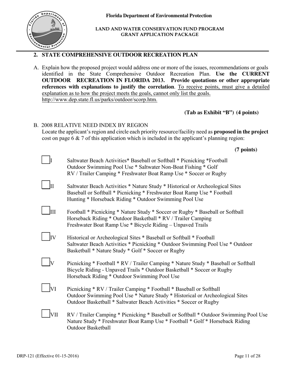 Form DRP-121 Land and Water Conservation Fund Program Grant Application Package - Florida, Page 11