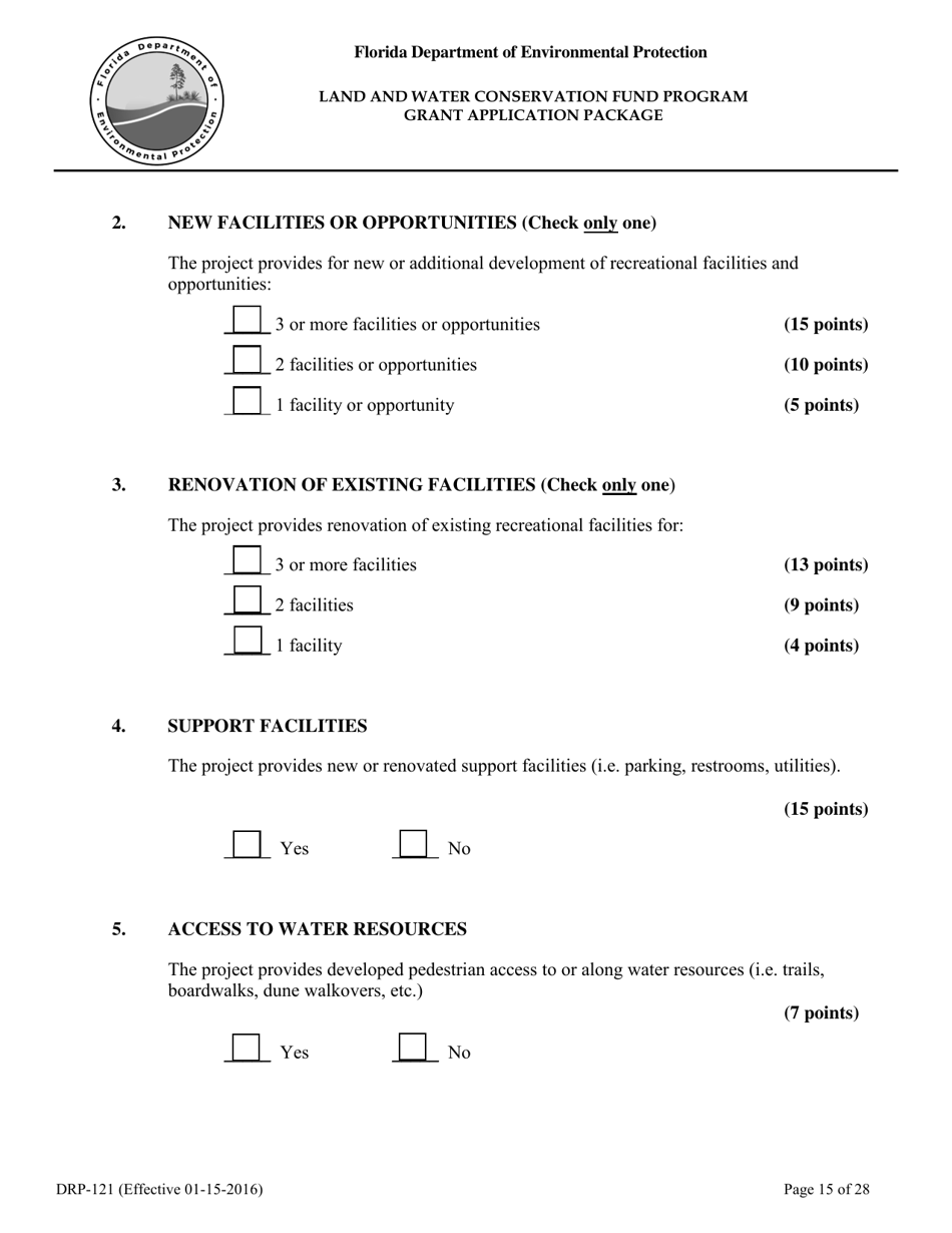 Form DRP-121 Land and Water Conservation Fund Program Grant Application Package - Florida, Page 15