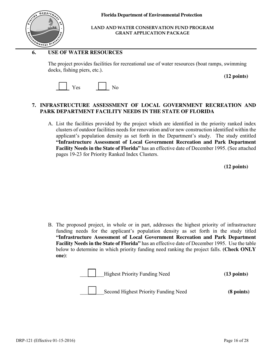 Form DRP-121 Land and Water Conservation Fund Program Grant Application Package - Florida, Page 16