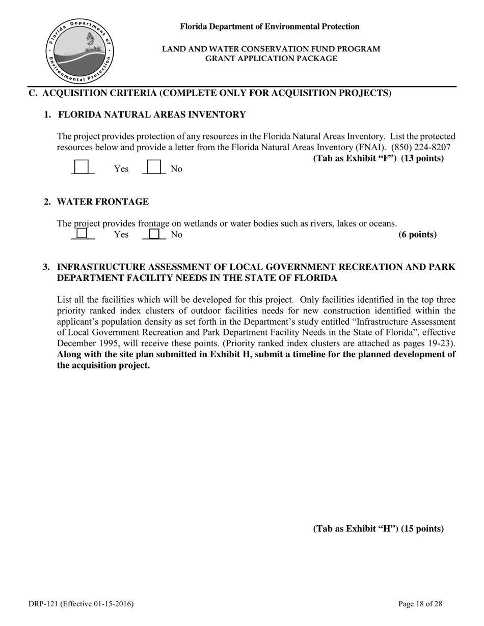 Form DRP-121 Land and Water Conservation Fund Program Grant Application Package - Florida, Page 18