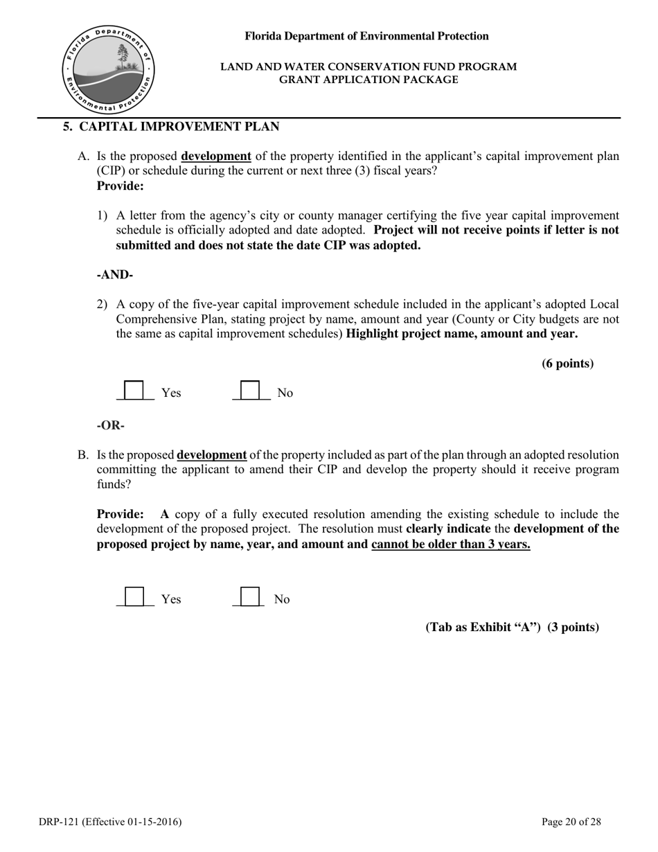 Form DRP-121 Land and Water Conservation Fund Program Grant Application Package - Florida, Page 20