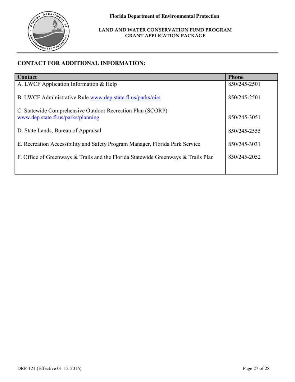 Form DRP-121 Land and Water Conservation Fund Program Grant Application Package - Florida, Page 27