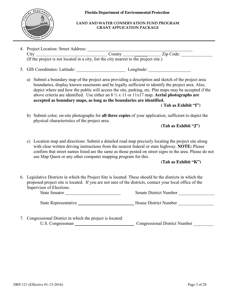 Form DRP-121 Land and Water Conservation Fund Program Grant Application Package - Florida, Page 3