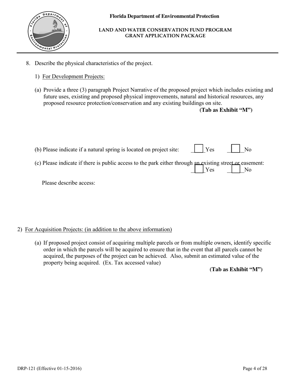 Form DRP-121 Land and Water Conservation Fund Program Grant Application Package - Florida, Page 4