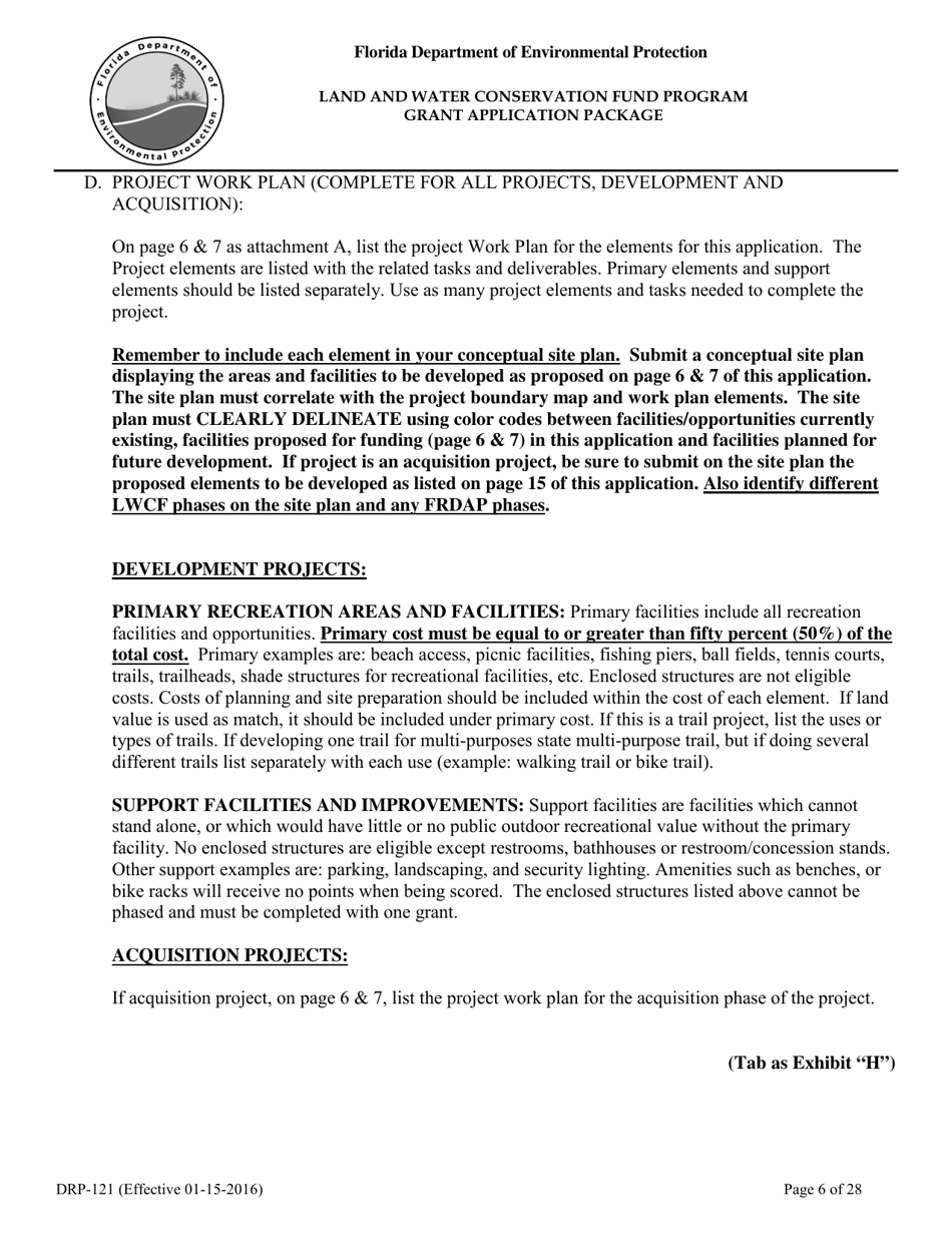 Form DRP-121 Land and Water Conservation Fund Program Grant Application Package - Florida, Page 6
