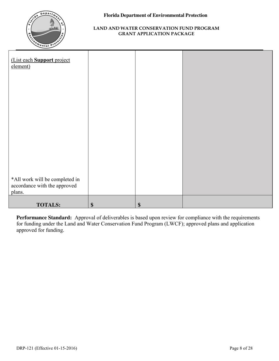 Form DRP-121 Land and Water Conservation Fund Program Grant Application Package - Florida, Page 8