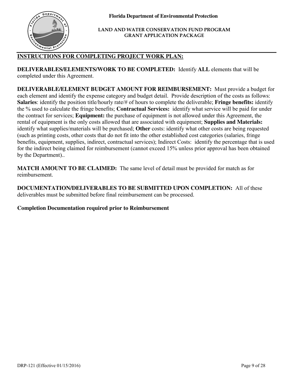 Form DRP-121 Land and Water Conservation Fund Program Grant Application Package - Florida, Page 9