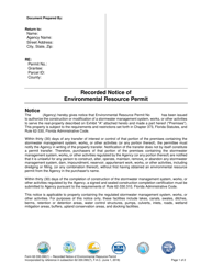 Document preview: Form 62-330.090(1) Recorded Notice of Environmental Resource Permit - Florida
