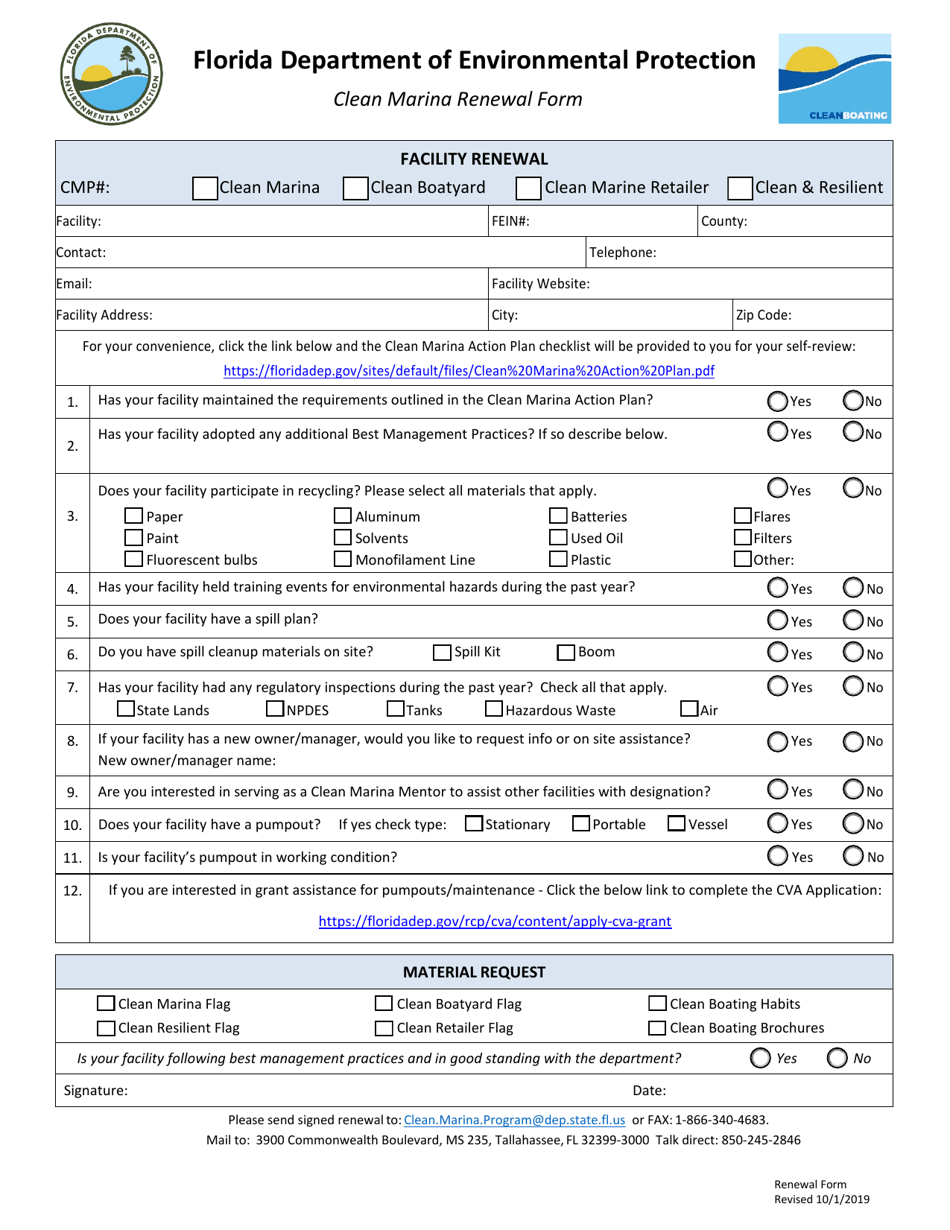 Florida Clean Marina Renewal Form Fill Out, Sign Online and Download