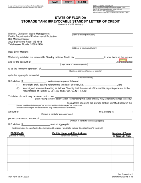 DEP Form 62-761.900(3) Part F  Printable Pdf